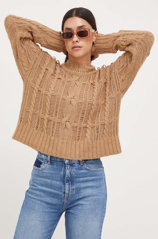 Pinko sweter z domieszką wełny okrągły brązowy 101790.A15J