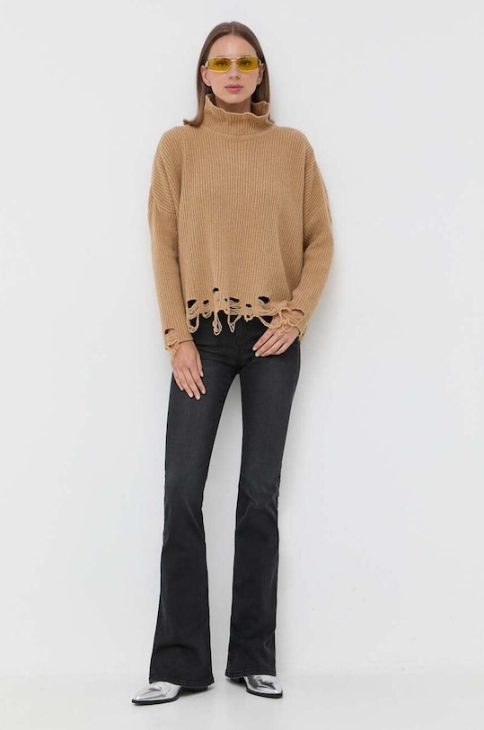 Pinko sweter wełniany 101787.A15H brązowy AW23