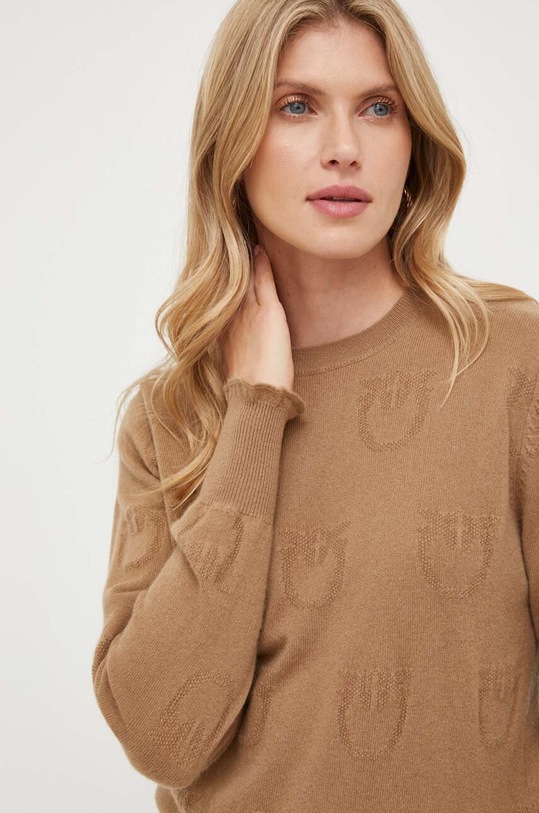 Pinko sweter kaszmirowy okrągły brązowy 101498.A0ZY