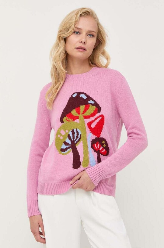 Weekend Max Mara sweter wełniany okrągły różowy 2353662139600