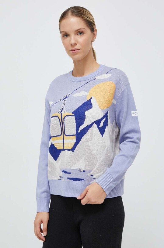 Svetr z vlněné směsi Roxy kulatý fialová ERJFT04729