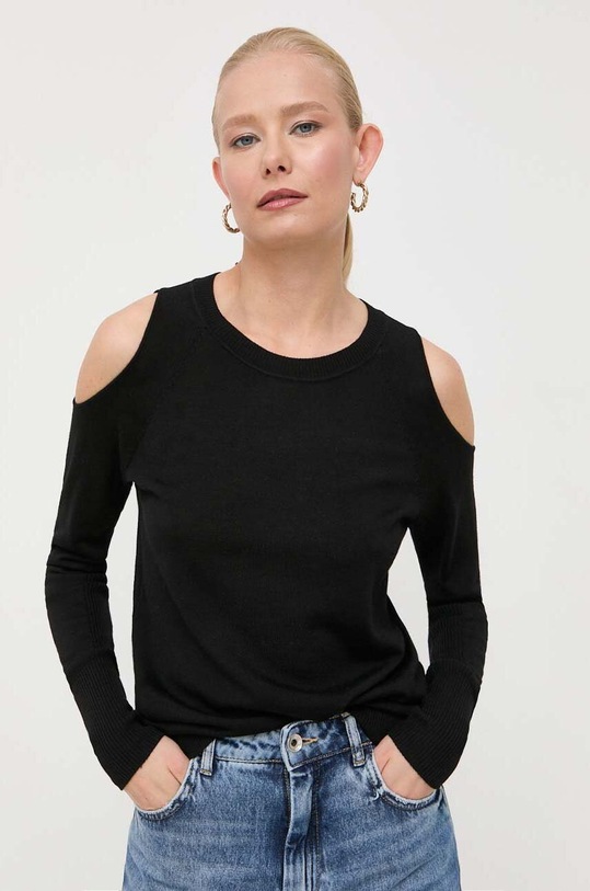 Patrizia Pepe sweter wełniany okrągły czarny 8K0152.KM36
