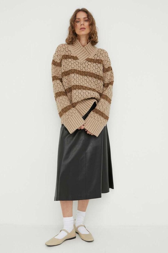 Lovechild sweter z domieszką wełny 8533355 beżowy AW23