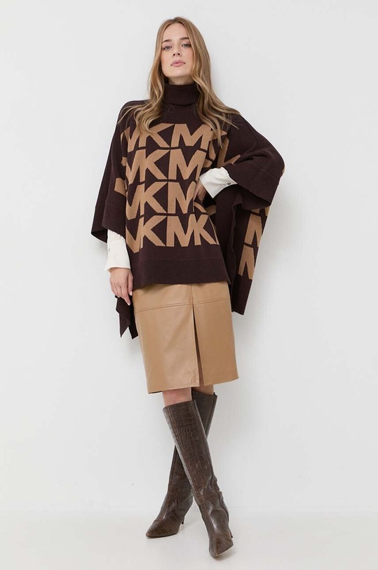 MICHAEL Michael Kors poncho z domieszką wełny MF16073CSN brązowy AW23