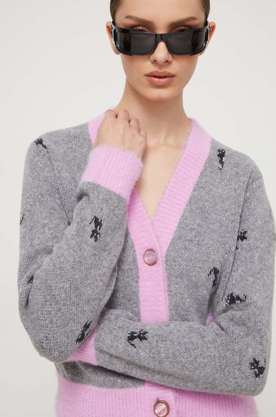 Vlněný svetr GCDS propínací šedá FW23W370003