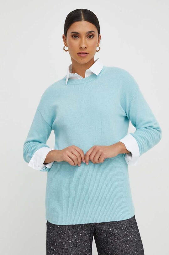 Marella sweter z domieszką wełny okrągły turkusowy 2333664137200