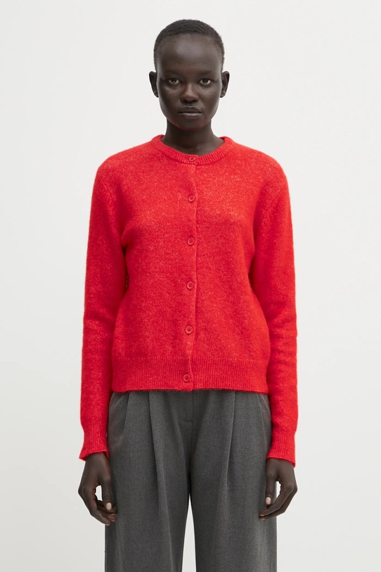 Шерстяной кардиган Samsoe Samsoe NOR круглый вырез красный F16422744
