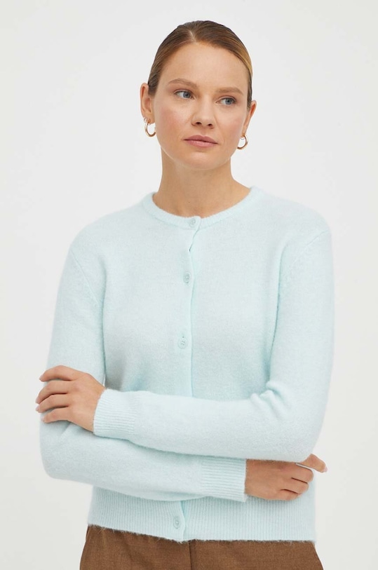 Samsoe Samsoe kardigan wełniany NOR F16422744 turkusowy