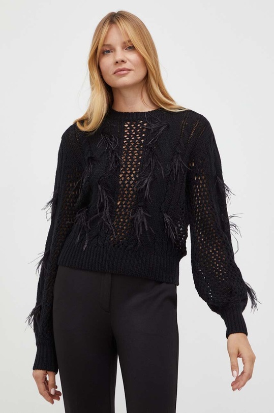 Twinset sweter z domieszką wełny okrągły czarny 232TP3510