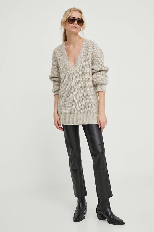 Herskind sweter wełniany 4918750 beżowy AW23