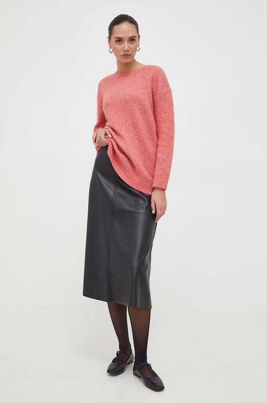 Weekend Max Mara sweter z domieszką wełny okrągły różowy 2353661233600