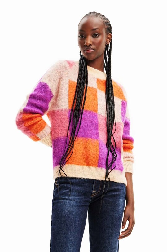 Desigual sweter z domieszką wełny okrągły multicolor 23WWJF07