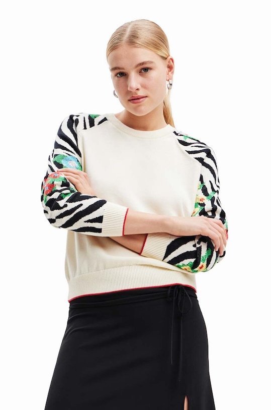 Desigual sweter bawełniany wzorzyste beżowy 23WWJF17