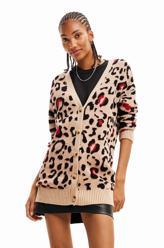 Kardigan Desigual 23WWJF44 WOMAN FLAT KNIT THICK GAUGE JAC Planet friendly šarena 23WWJF44