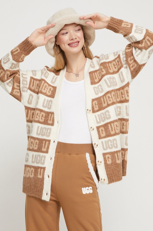 UGG kardigan z domieszką wełny z domieszką wełny beżowy 1149470