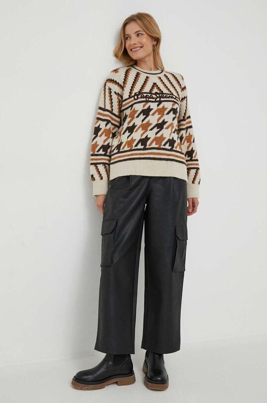 Pepe Jeans sweter z wełną DEANNA PL702034.847 beżowy AW23
