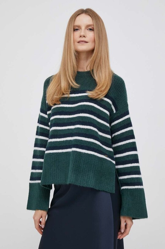 Pepe Jeans sweter z domieszką wełny okrągły zielony PL702059.692