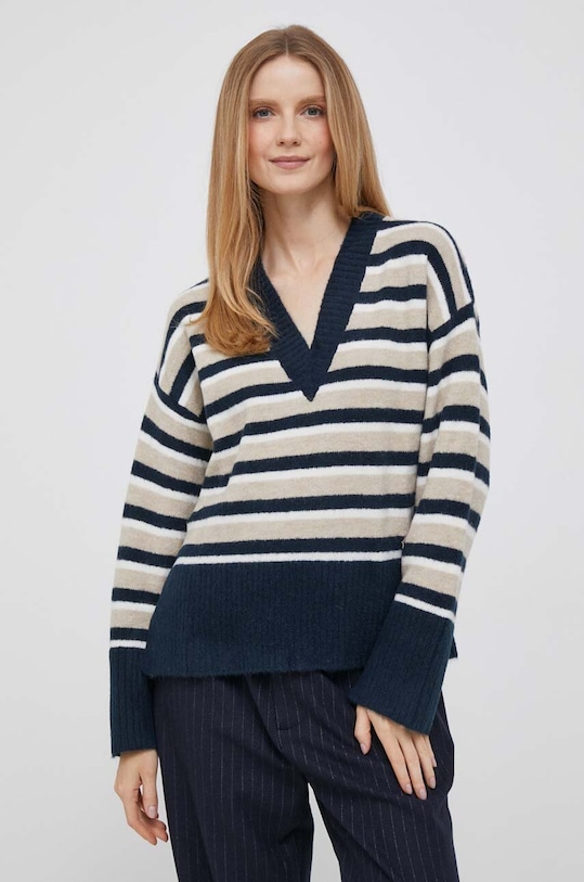 Pepe Jeans sweter z domieszką wełny Debbie szpic beżowy PL702084.0AA