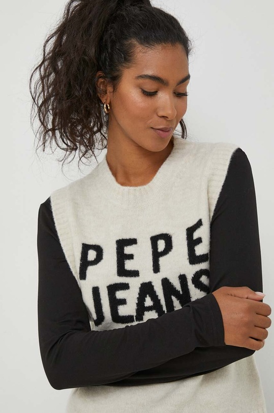 Pepe Jeans kamizelka z domieszką wełny Denisse beżowy PL702039.804
