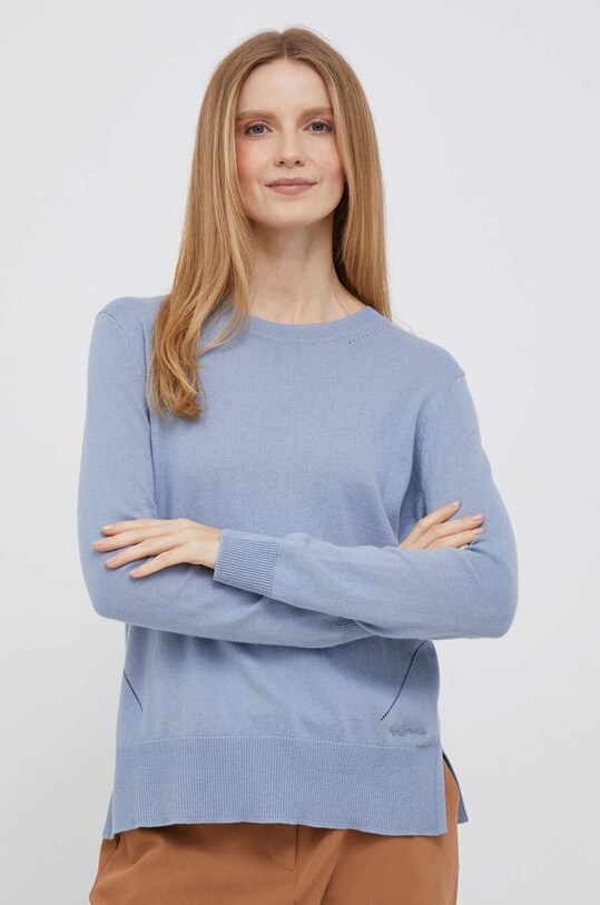 Pepe Jeans sweter z domieszką wełny Donna okrągły niebieski PL702047.563