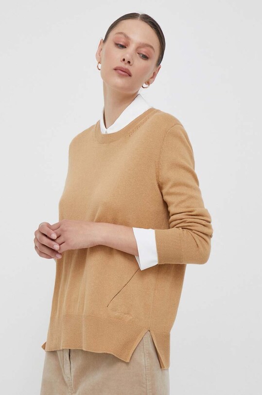 Pepe Jeans sweter z domieszką wełny okrągły beżowy PL702047.855