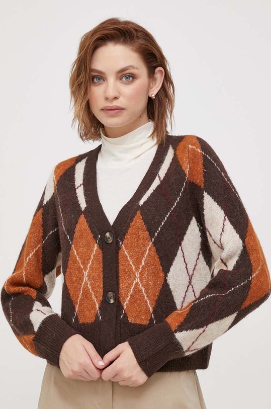 Pepe Jeans kardigan z domieszką wełny Eliot z domieszką wełny brązowy PL702054.859