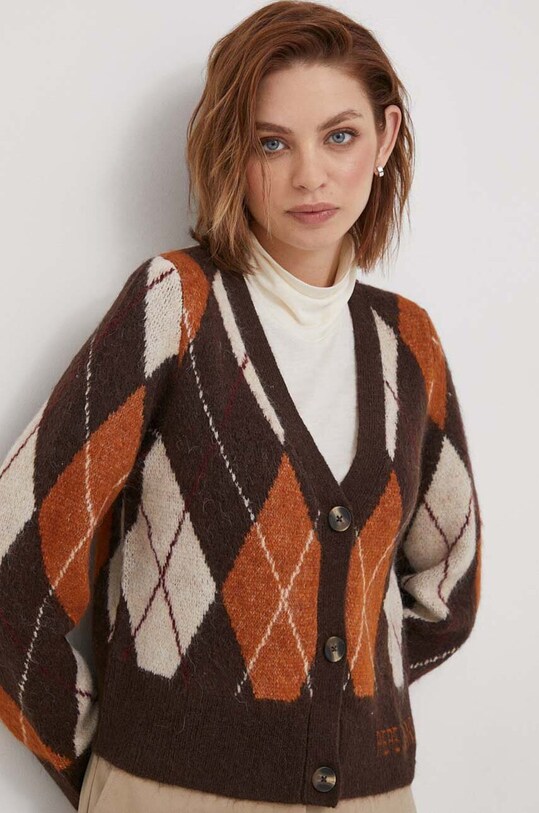 Pepe Jeans kardigan z domieszką wełny Eliot brązowy PL702054.859
