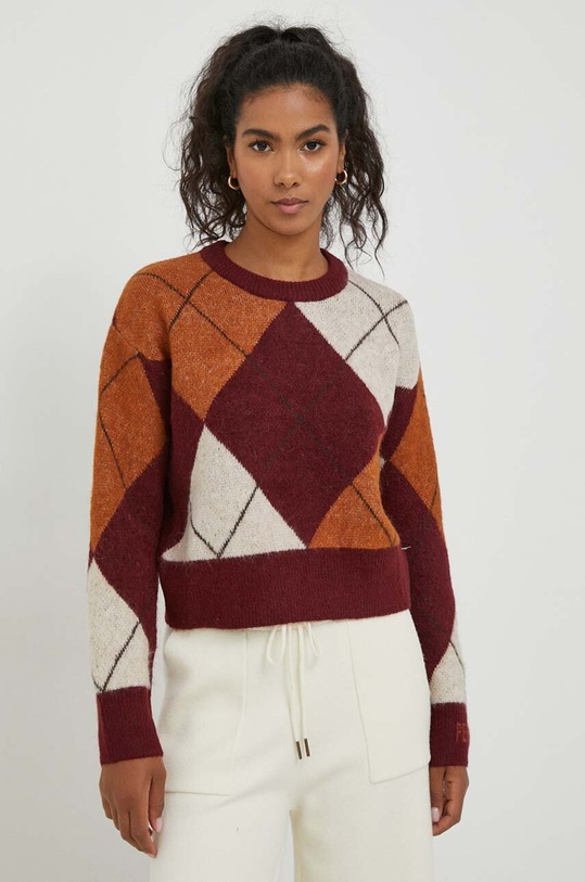 Pepe Jeans sweter z domieszką wełny Eliot okrągły bordowy PL702055.299