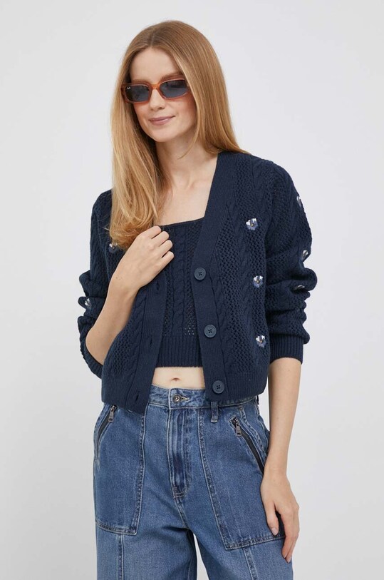Pepe Jeans kardigan z domieszką wełny granatowy PL702066.594