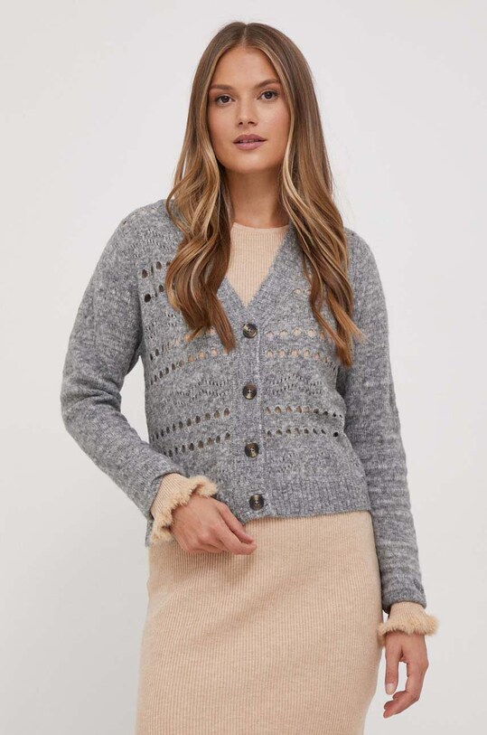 Pepe Jeans kardigan z domieszką wełny szpic szary PL702069.963