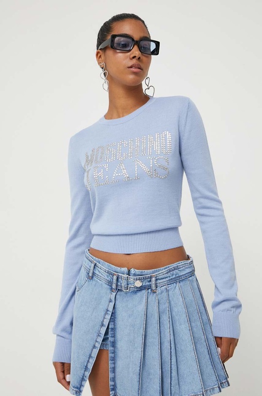 Шерстяной свитер Moschino Jeans тонкий голубой 0908.8207