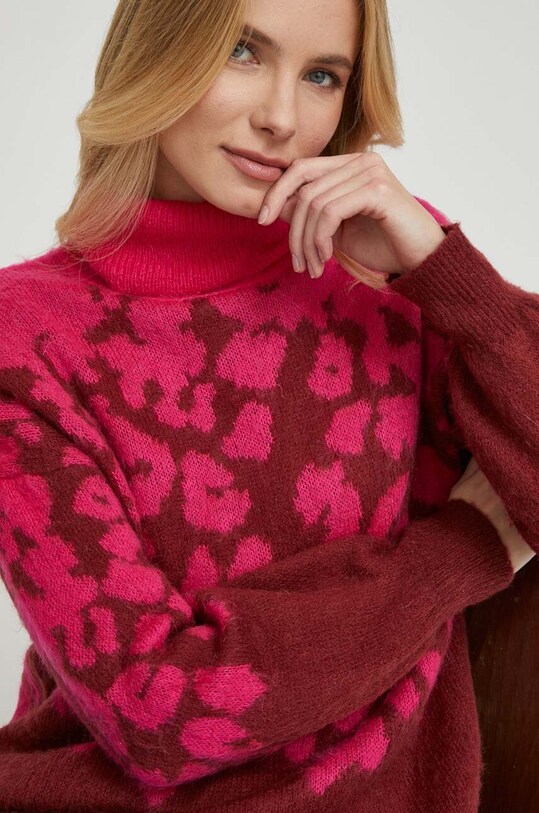 United Colors of Benetton sweter z domieszką wełny różowy 1VAAE202T.2L3