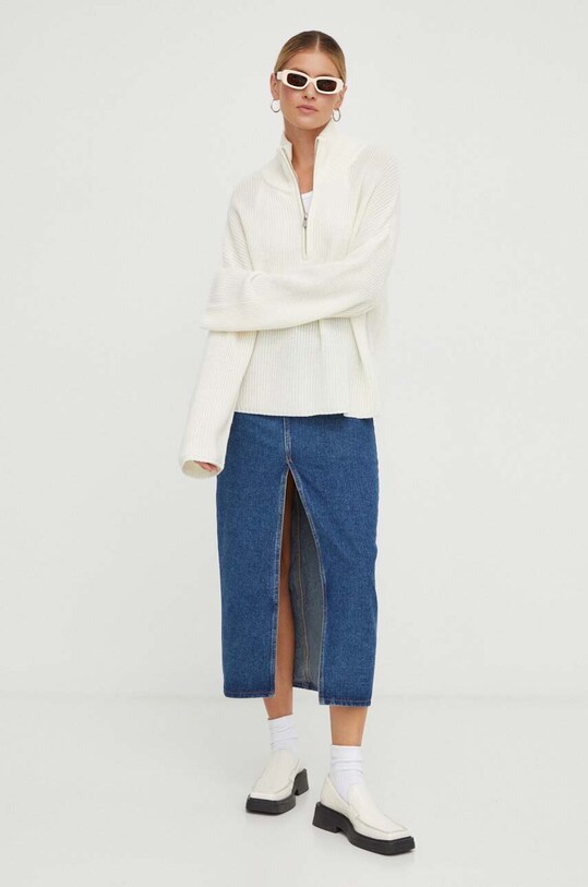 Vlněný svetr Résumé polorolák béžová 18681029