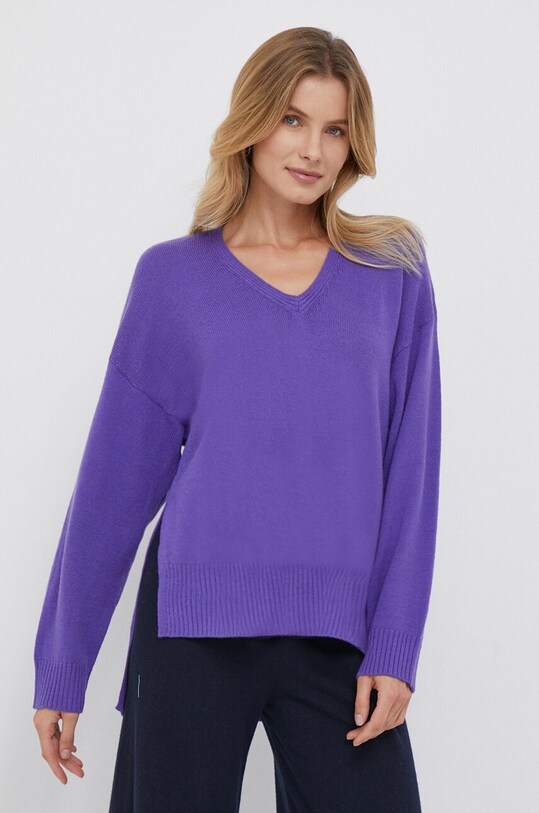 United Colors of Benetton sweter wełniany szpic fioletowy 122ND4017.30F