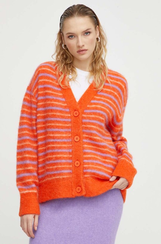 American Vintage cardigan din lana cu modele portocaliu TYJ19AH23