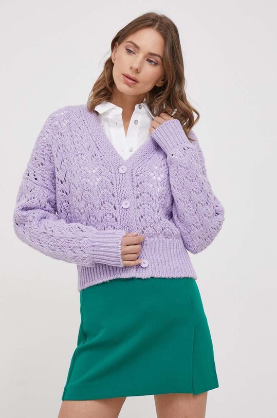 United Colors of Benetton cardigan din amestec de lana uni violet 125HD602T.81N