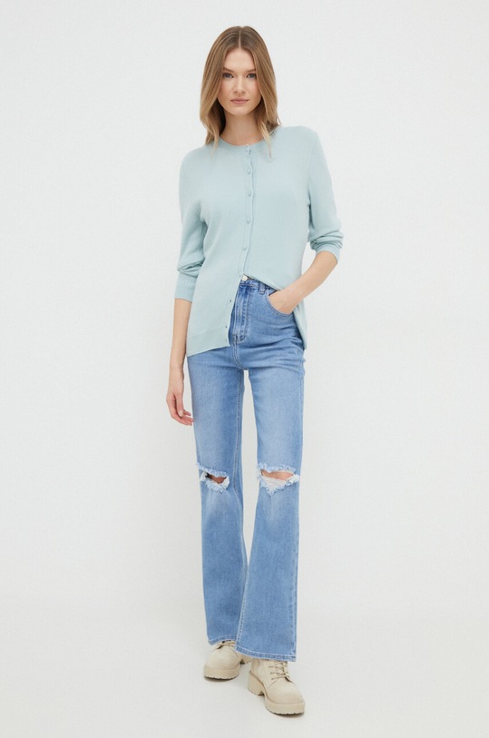 Sisley kardigan z domieszką wełny 102HM5237.2H1 turkusowy AW23