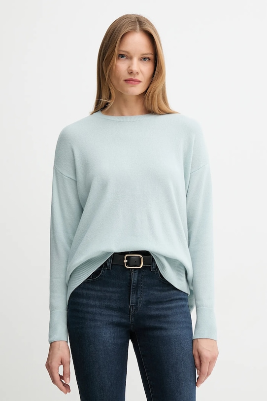 Sisley sweter wełniany okrągły turkusowy 1044M103K.2H1