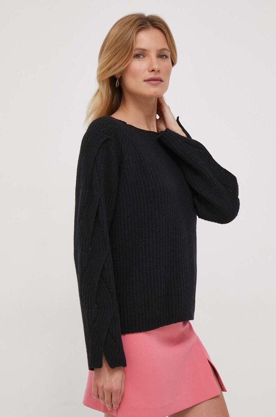 Vuneni pulover Sisley bez uzorka crna 1344M103Z.100