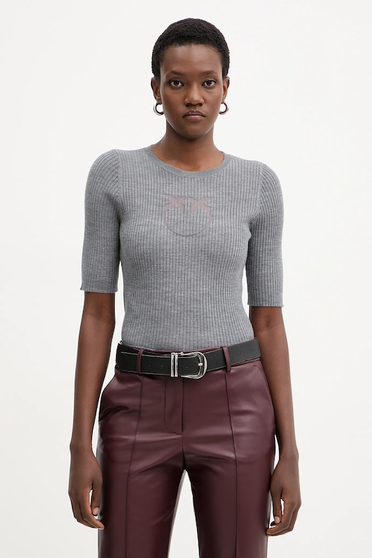 Pinko sweter wełniany okrągły szary 102017.A18M