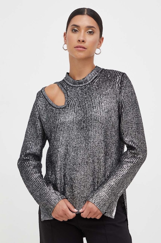 Pinko sweter z domieszką wełny okrągły srebrny 102232.A1A3