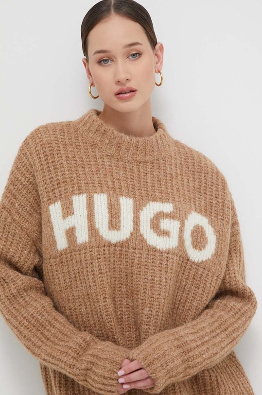 HUGO sweter wełniany brązowy 50500799