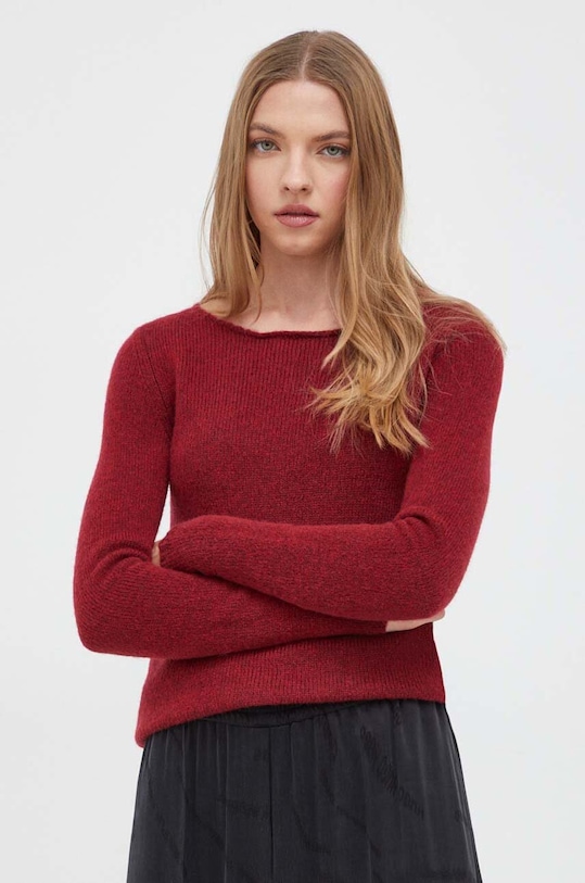 HUGO sweter wełniany okrągły bordowy 50502273