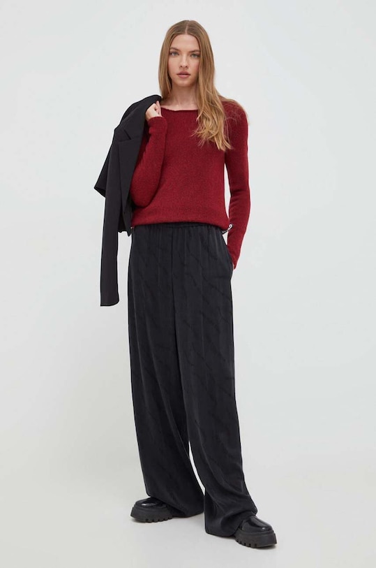 HUGO sweter wełniany 50502273 bordowy AW23