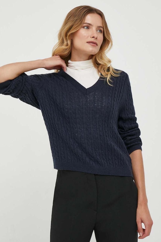 Tommy Hilfiger pulover de lana subtiri bleumarin WW0WW39887