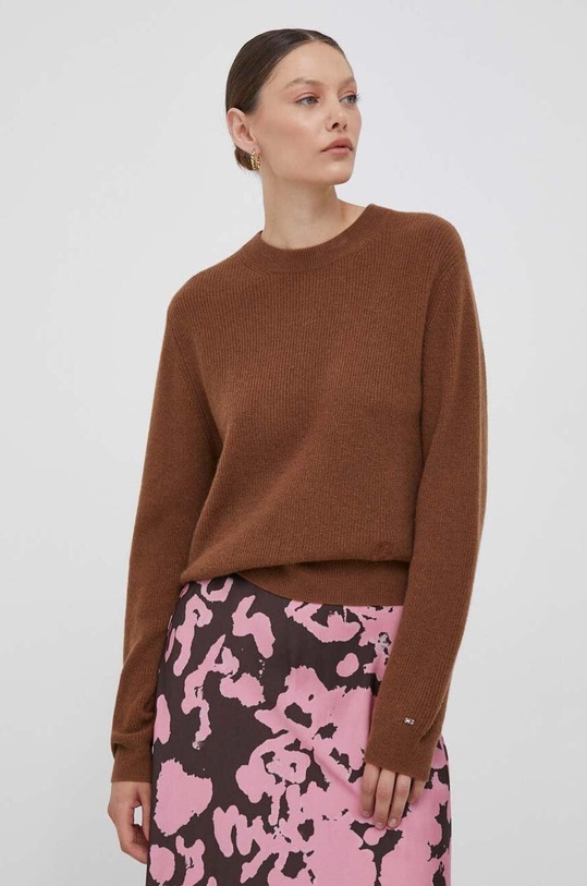 Tommy Hilfiger sweter wełniany okrągły brązowy WW0WW39897