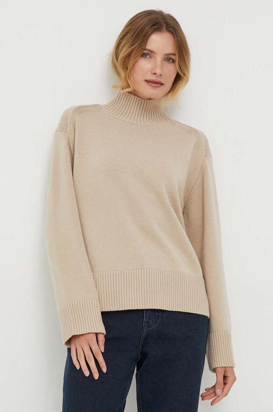 Tommy Hilfiger sweter z domieszką wełny półgolf beżowy WW0WW39903