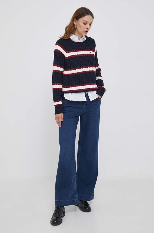 Βαμβακερό πουλόβερ Tommy Hilfiger WW0WW39906 σκούρο μπλε AW23