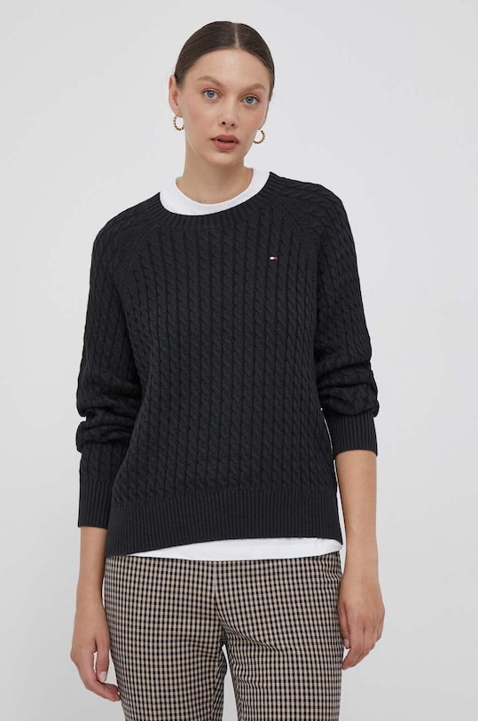 Βαμβακερό πουλόβερ Tommy Hilfiger μαύρο WW0WW39906