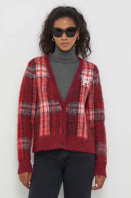 Svetr s příměsí vlny Tommy Hilfiger s příměsí vlny burgundské WW0WW40129